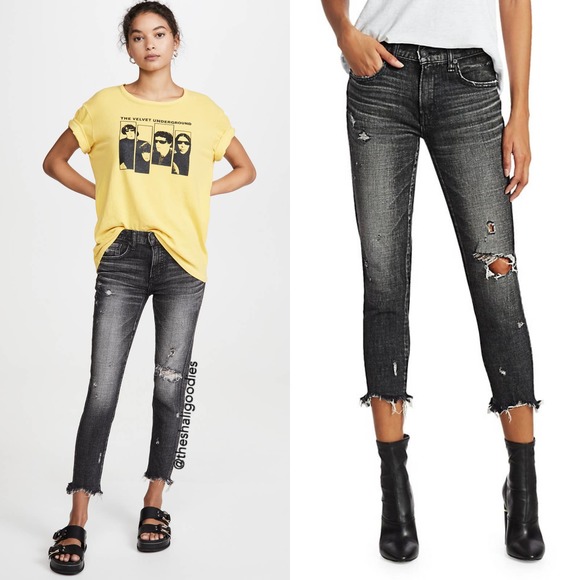 MOUSSY VINTAGE MV Glendale Skinny Denim Jeans Black Frayed